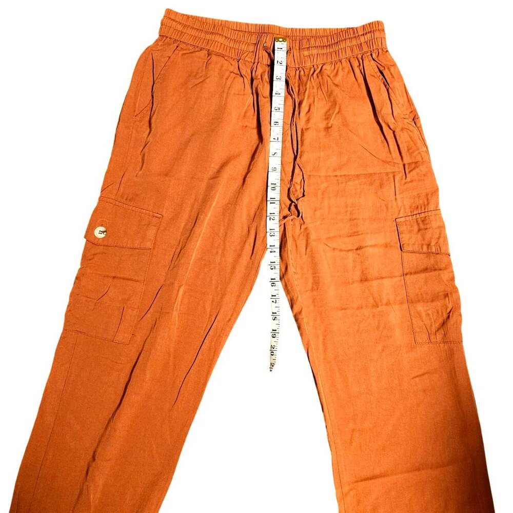Womens Rust Cargo Pants By Dress Forum L Tencel Elastic Waist Drawstring Pockets - Picture 9 of 10